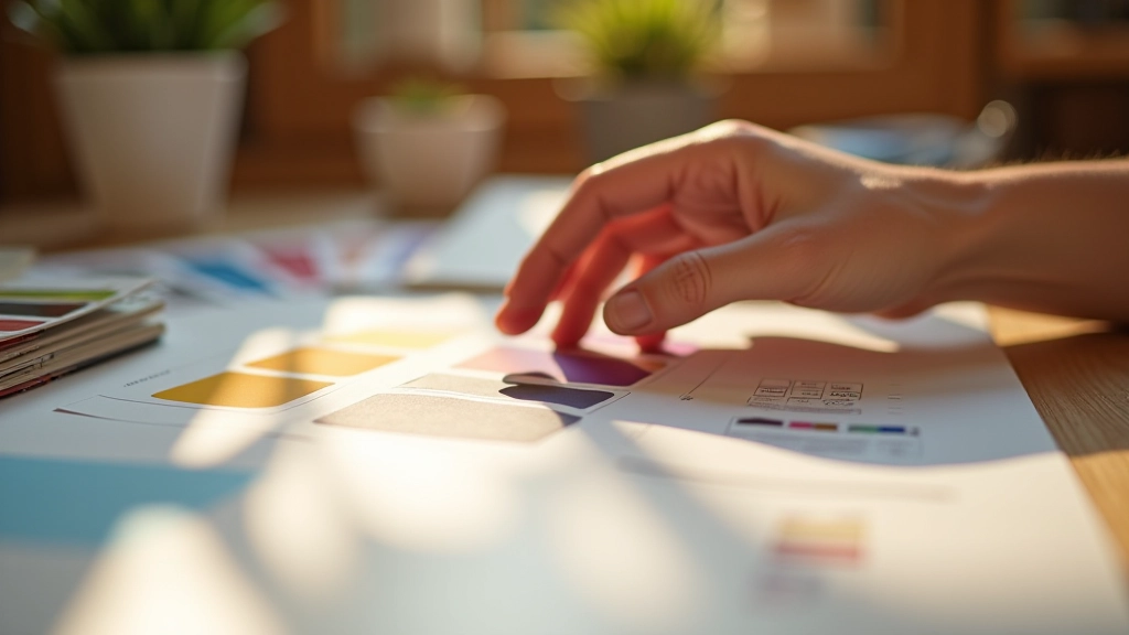 Kleurpaleten en kleurstalen op werkbureau