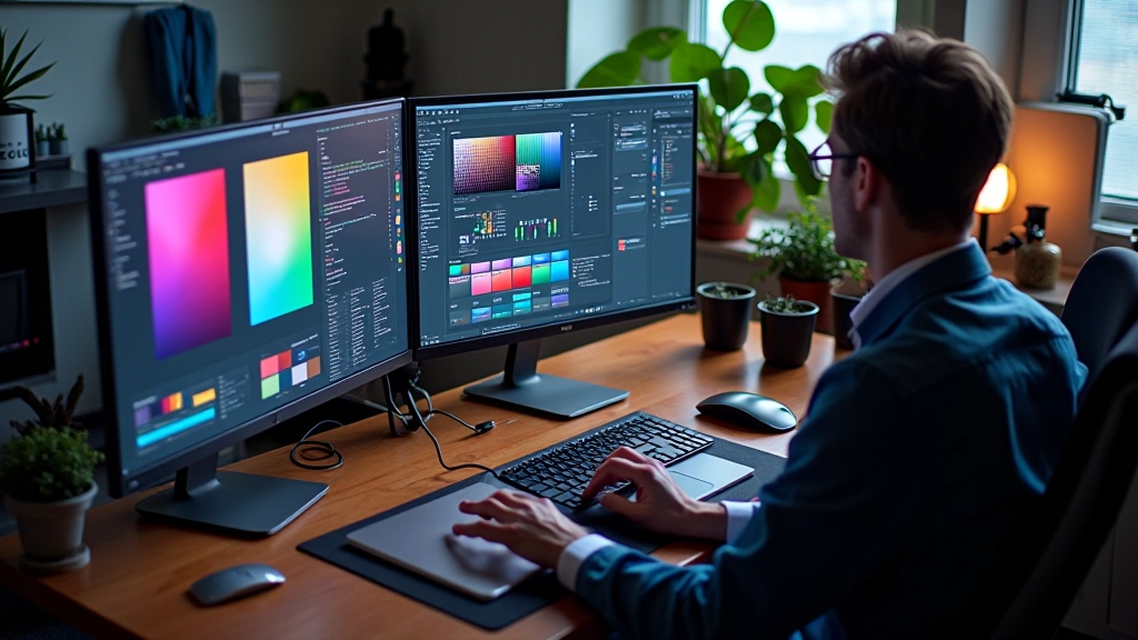 Digitale werkruimte met kleurmanagementsoftware en design tools